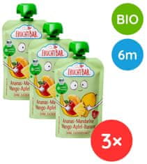 FruchtBar BIO Ovocná kapsička s jablkem, ananasem, mangem, banánem a mandarinkou 3 x 100 g