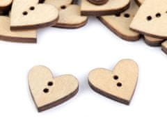Dřevěný dekorační knoflík srdce - přírodní (10 ks)