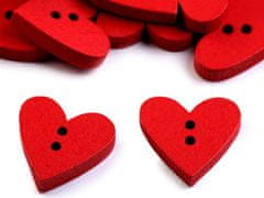 Dřevěný dekorační knoflík srdce - červená (10 ks)