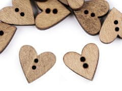 Dřevěný dekorační knoflík srdce - přírodní tm. (10 ks)