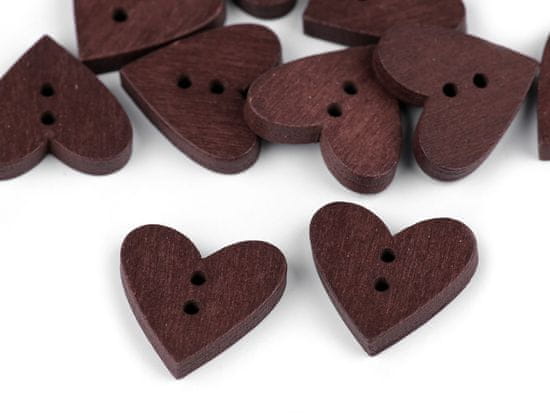 Dřevěný dekorační knoflík srdce - hnědá tmavá (10 ks)