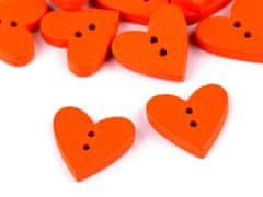 Dřevěný dekorační knoflík srdce - oranžová (10 ks)