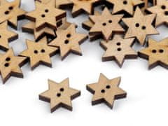 Dřevěný dekorační knoflík hvězda - přírodní (10 ks)