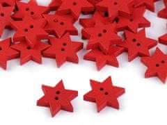 Dřevěný dekorační knoflík hvězda - červená (10 ks)