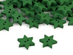 Dřevěný dekorační knoflík hvězda - zelená jedle (10 ks)