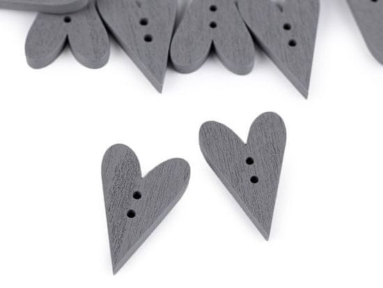 Dřevěný dekorační knoflík srdce - šedá holubí (10 ks)