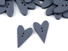 Dřevěný dekorační knoflík srdce - šedá (10 ks)