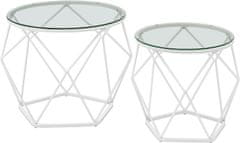shumee Kulaté konferenční stolky, sada 2 odkládacích stolků, moderní styl, odnímatelná deska, ocelový rám, do obývacího pokoje, průhledná a zakalená bílá LGT040W01