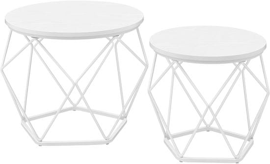 shumee Kulaté konferenční stolky, sada 2 odkládacích stolků, moderní styl, odnímatelná deska, ocelový rám, do obývacího pokoje, sněhově bílé a bílé mraky LET040W46