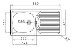PYRAMIS Kuchyňský nerezový dřez E 860 860x435