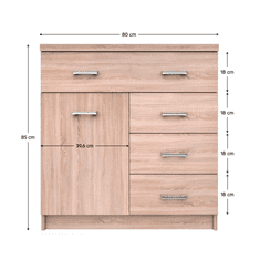 BPS-koupelny Komoda 1D4S, dub sonoma, TOPTY TYP 20