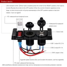 Stualarm Dvojitá zásuvka do panelu 1x CL, 2x nabíječka USB + vypínač s jističem 16A (34675)