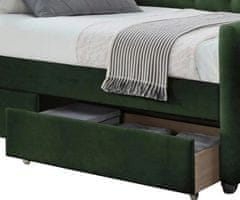 Halmar Čalouněná postel ALOHA se zásuvkami velvet tmavě zelená 90x200