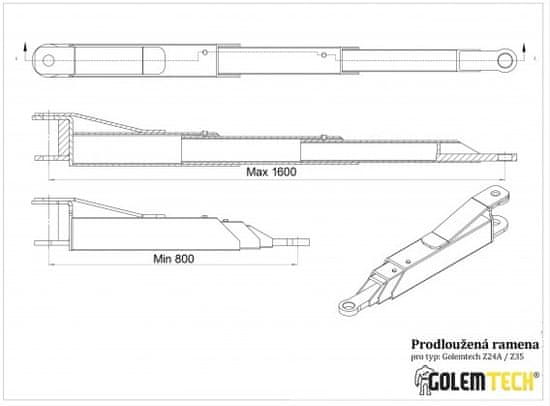Golemtech Třídílná prodloužená ramena ke dvousloupovému zvedáku Golemtech - 2ks