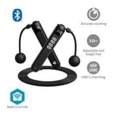 Nedis Outdoorové sporty SmartLife | Švihadlo | Bluetooth | Duální Hallův senzor | LED displej | PVC | 3,00 m | Akumulátorové míčky / Taška se stahovací šňůrkou | Černá 