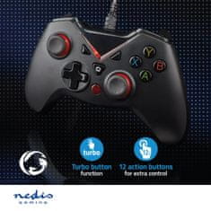 Nedis Gamepad | USB Type-A | Napájení USB | PC | Počet tlačítek: 12 | Délka kabelu: 1,60 m | Černá 