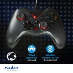 Nedis Gamepad | USB Type-A | Napájení USB | PC | Počet tlačítek: 12 | Délka kabelu: 1,60 m | Černá 