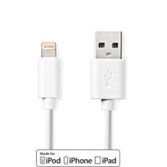 Nedis Lightning kabel | USB 2.0 | Apple Lightning 8pin | USB-A samec | 480 Mbps | Niklovaný | 3,00 m | Kulatý | PVC | Bílá | Označení 