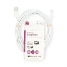 Nedis Lightning kabel | USB 2.0 | Apple Lightning 8pin | USB-A samec | 480 Mbps | Niklovaný | 3,00 m | Kulatý | PVC | Bílá | Označení 