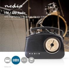 Nedis FM rádio | Design stolu | AM / FM | Napájení z baterie / Napájení ze sítě | Analogový | 4,5 W | Rukojeť na přenášení | Černá 