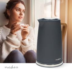 Nedis Bojler na vodu | 1,7 l | Soft-Touch | Šedá | Otočný o 360 stupňů | Skryté topné těleso | Ovládání Strix | Funkce varu do varu 