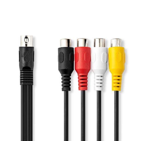 Nedis DIN audio kabel | DIN 5kolíkový samec | 4x RCA, samice | Poniklovaný | 0,20 m | Kulatý | PVC | Černá | Označení