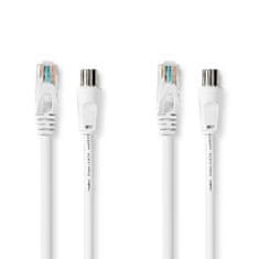 Nedis Coax & Cat6 Combi kabel | IEC (Coax) Samec / RJ45 samec | IEC (koaxiální) samice / RJ45 samec | Niklovaný | RG58 | 75 Ohm | Dvojité stínění | 1,50 m | Kulatý | PVC | Bílá | Označení 
