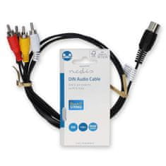 Nedis Kabel DIN | DIN 5-pin Hane | 4x RCA Hane | Nickelplaterad | 1,00 m | Kulatý | PVC | Svart | Označení 