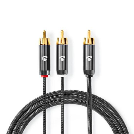 Nedis Kabel pro subwoofer | RCA Muž | 2x RCA samec | Pozlaceno | 3,00 m | Kulatý | 4,5 mm | Šedá / Šedá S kovem | Kartonová krabice se zakrytým oknem