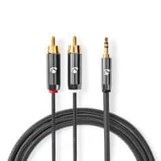 Nedis Stereo audio kabel | 3,5 mm samec | 2x RCA samec | Pozlaceno | 2,00 m | Kulatý | Šedá / Šedá S kovem | Karton se zakrytým oknem 