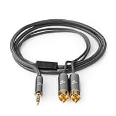 Nedis Stereo audio kabel | 3,5 mm samec | 2x RCA samec | Pozlaceno | 2,00 m | Kulatý | Šedá / Šedá S kovem | Karton se zakrytým oknem 