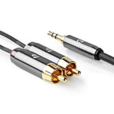 Nedis Stereo audio kabel | 3,5 mm samec | 2x RCA samec | Pozlaceno | 1,00 m | Kulatý | Šedá / Šedá S kovem | Karton se zakrytým oknem 