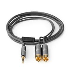 Nedis Stereo audio kabel | 3,5 mm samec | 2x RCA samec | Pozlaceno | 1,00 m | Kulatý | Šedá / Šedá S kovem | Karton se zakrytým oknem 