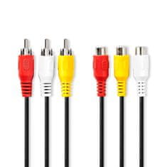 Nedis Kompozitní video kabel | 3x RCA Hane | 3x RCA Hona | Nikl Platerad | 480p | 2,00 m | Rund | PVC | Svart | Kuvert 