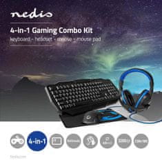 Nedis Herní Combo Kit | 4 v 1 | Klávesnice, sluchátka, myš a podložka pod myš | Modrá / Černá | QWERTY | Rozložení IT 