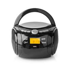 Nedis CD přehrávač Boombox | Provoz na baterie / napájecí adaptér | Stereo | 9 W| Bluetooth | FM | USB přehrávání | Rukojeť na přenášení | Černá 