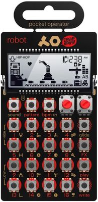 moderní syntezátor tennage engineering PO-28 robot polyfonie zvuky kapesní velikost displej snadné ovládání tlačítka minimalistický design