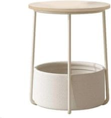 shumee Malý kulatý konferenční stolek, odkládací stolek s látkovým košem, úložný prostor do obývacího pokoje, ložnice, noční stolek, moderní styl, krémová a bílá LET223K67