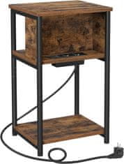 shumee Noční stolek Noční stolek s tenkou zásuvkou 2 AC porty 2 USB porty 30 x 34 x 58 cm pro obývací pokoj Ložnice Vintage Hnědá/Černá LET375B01