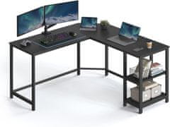 shumee Počítačový stůl, rohový stůl ve tvaru L, 138 x 138 x 76 cm, herní stůl, pracovní stanice se 2 úložnými policemi pro domácí kancelář, úspora místa, snadná montáž, černá se dřevem LWD072B56