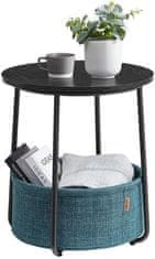 shumee Malý kulatý odkládací stolek, moderní noční stolek s látkovým košem, noční stolek do obývacího pokoje, ložnice, ebenově černá a břidlicově šedá LET223B01