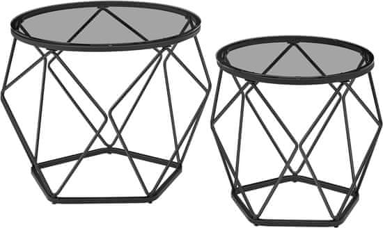 shumee Kulaté konferenční stolky, sada 2 odkládacích stolků, moderní styl, odnímatelná deska, ocelový rám, do obývacího pokoje, břidlicově šedá a inkoustově černá LGT040B03