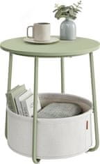 shumee Malý kulatý odkládací stolek, moderní noční stolek s látkovým košem, noční stolek do obývacího pokoje, zelená a krémově bílá LET223C69