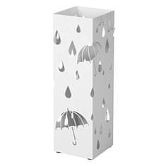 shumee Kovový stojan na deštníky, čtvercový držák na deštníky s odkapávací miskou a 4 háčky, 15,5 x 15,5 x 49 cm, bílá Luc49W