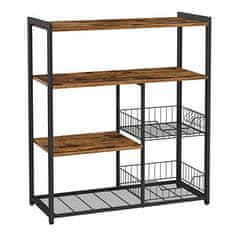 shumee Baker's Rack, Kitchen Island se 2 kovovými košíky, policemi a háčky, 80 x 35 x 95 cm, industriální styl, rustikální hnědá KKS96X