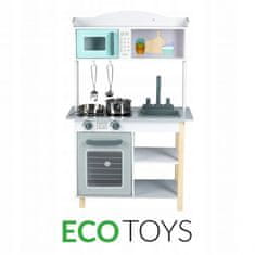 EcoToys EcoToys Dřevěná kuchyňka s příslušenstvím šedá 7256