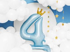 PartyDeco Fóliový balónek číslo se stojanem 4 modrý 84cm