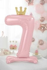 PartyDeco Fóliový balónek číslo se stojanem 7 růžový 84cm
