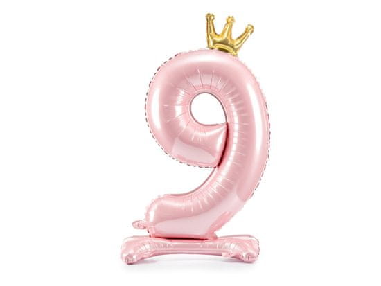 PartyDeco Fóliový balónek číslo se stojanem 9 růžový 84cm
