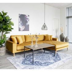 House Nordic Pohovka Lounge Sofa, pravá strana, z hořčicově žlutého sametu se čtyřmi polštáři a nohami z přírodního dřeva, HN1004